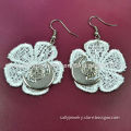 White embroidered flower lace earrings, decorated with alloy anchor for party/OEM/ODM are welcome